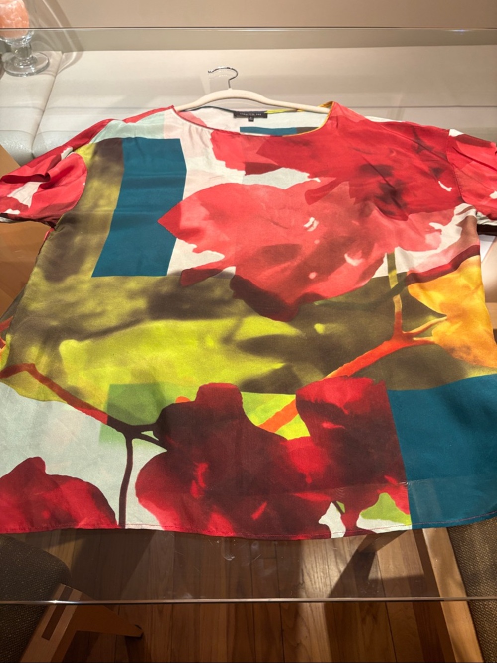 Lafayette 148 New York Multicolor Floral Print Short Sleeve Blouse - Picture 6 of 7